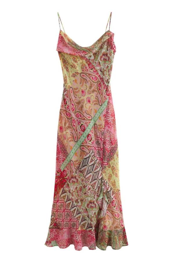 Printed Fishtail High Waist Mid-length Suspender Dress