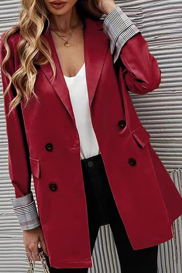 Solid color lapel buttoned slim fit blazer Red