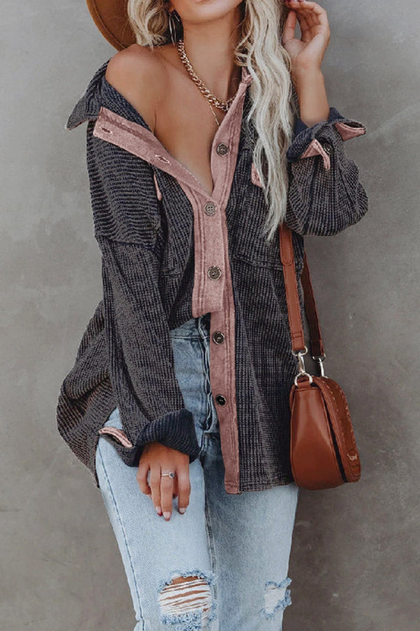 Women's Lapel Single Breasted Long Sleeve Knitwear Jacket Grey