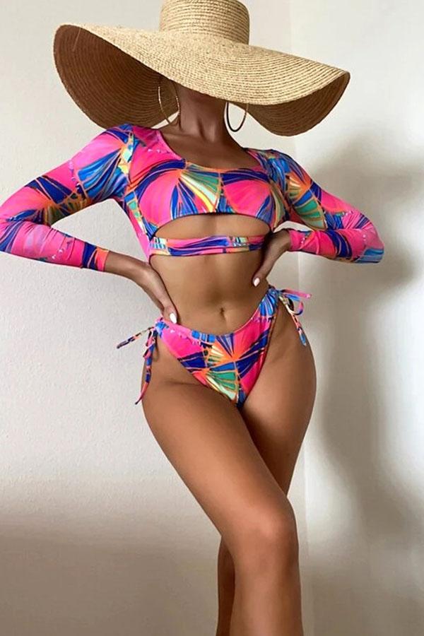 Colorful Print Bikini Split Swimsuit Multicolor