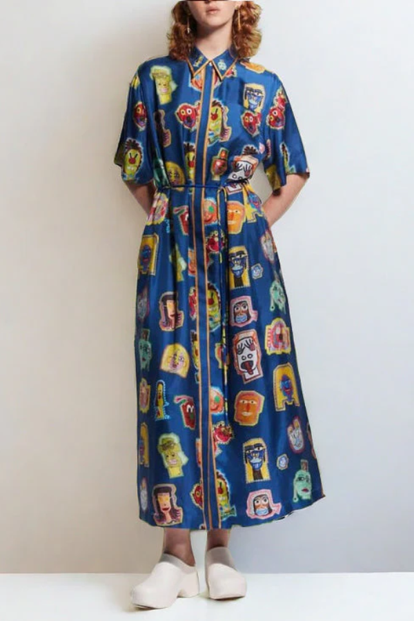 Unique Graffiti Fun Print Midi Dress Multicolor