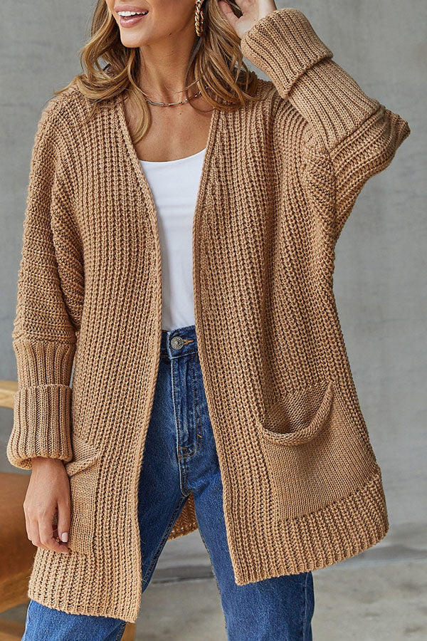 loose mid length sweater cardigan coat large size casual Camel