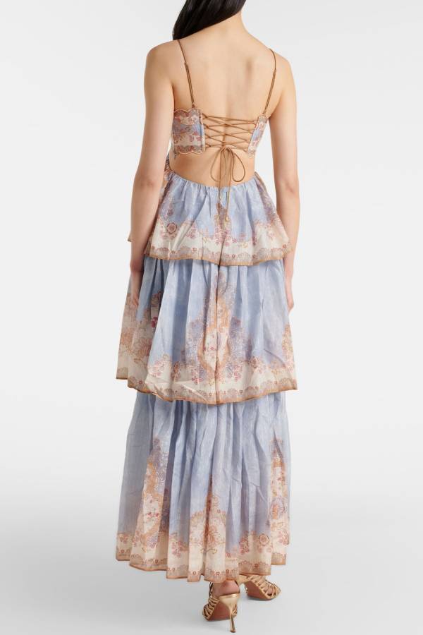 Bohemian Printed Spaghetti Strap Tiered Maxi Dress