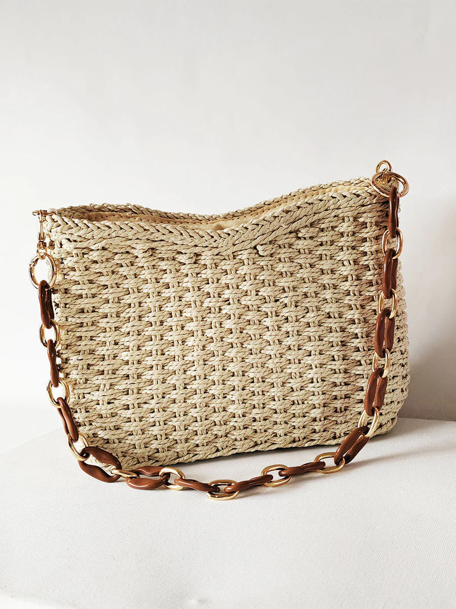 Square Chain Straw Bag Beige ONE SIZE