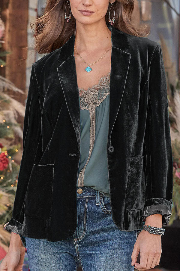Gold velvet crop top small suit jacket Black