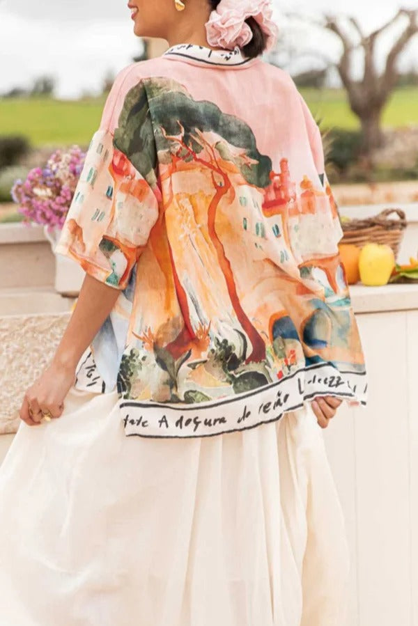 Unique Print Lapel Short Sleeve Vacation Casual Shirt