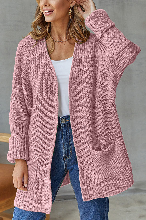 loose mid length sweater cardigan coat large size casual Pink