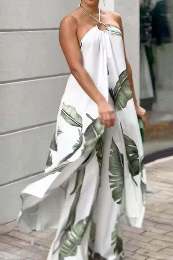 Printed Halter Neck Slit Top and Track Pants Two Piece Set