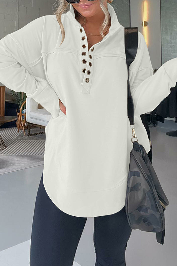 HALF NECK THUMBHOLE CUFF PULLOVER SWEATSHIRT White