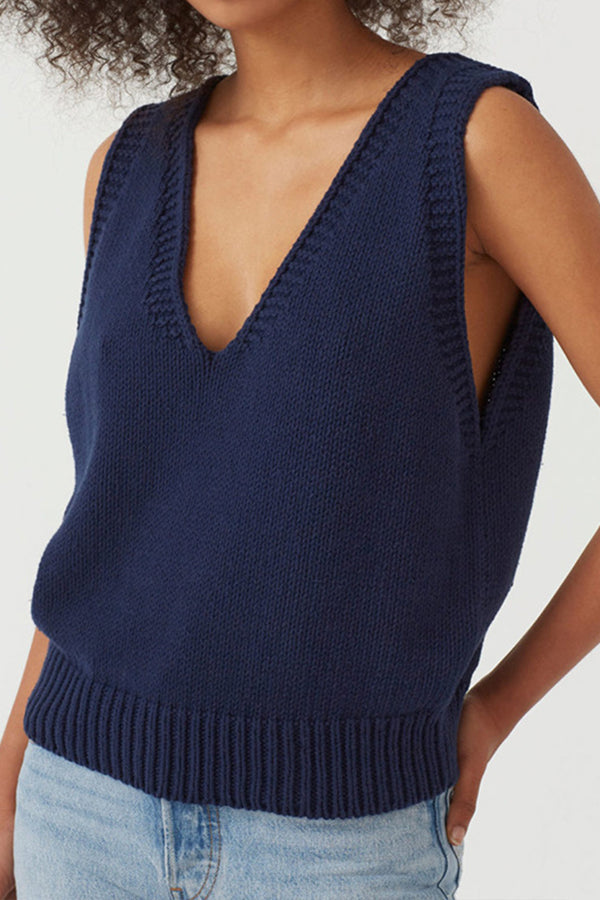 Knitted Vest Small Vest Women's Sleeveless Sweater Navy blue