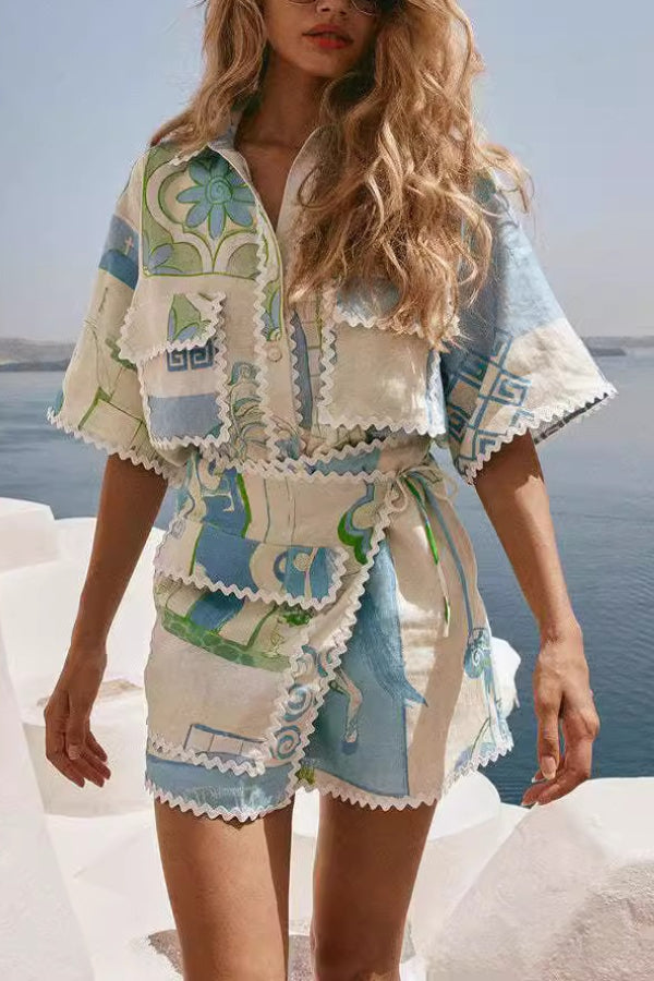 Fashionable and versatile lace print fashion Mini Dress Multicolor