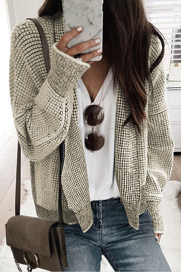 Contrast Trim Open Front Cardigan APRICOT