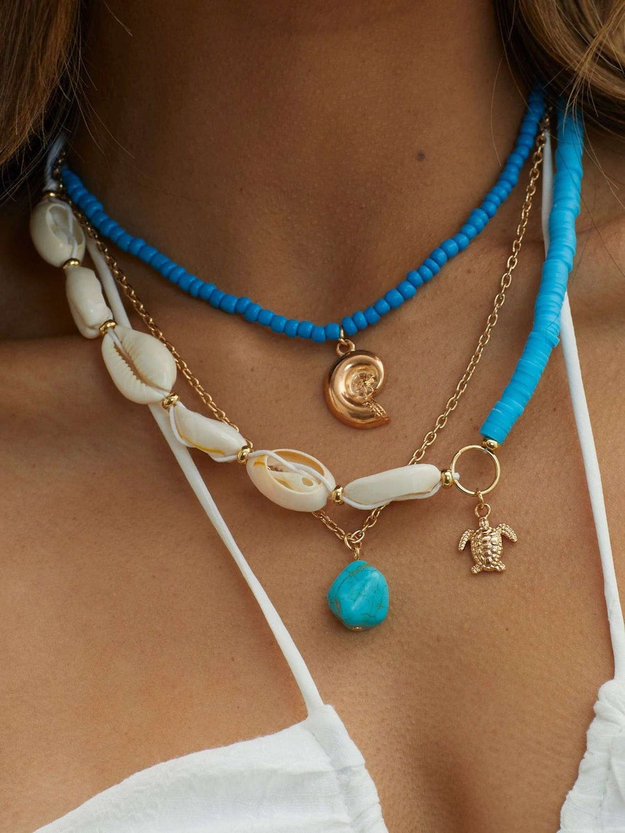 Bora Bora Shell Bead Multi-Layer Necklace Gold 3pcs one size