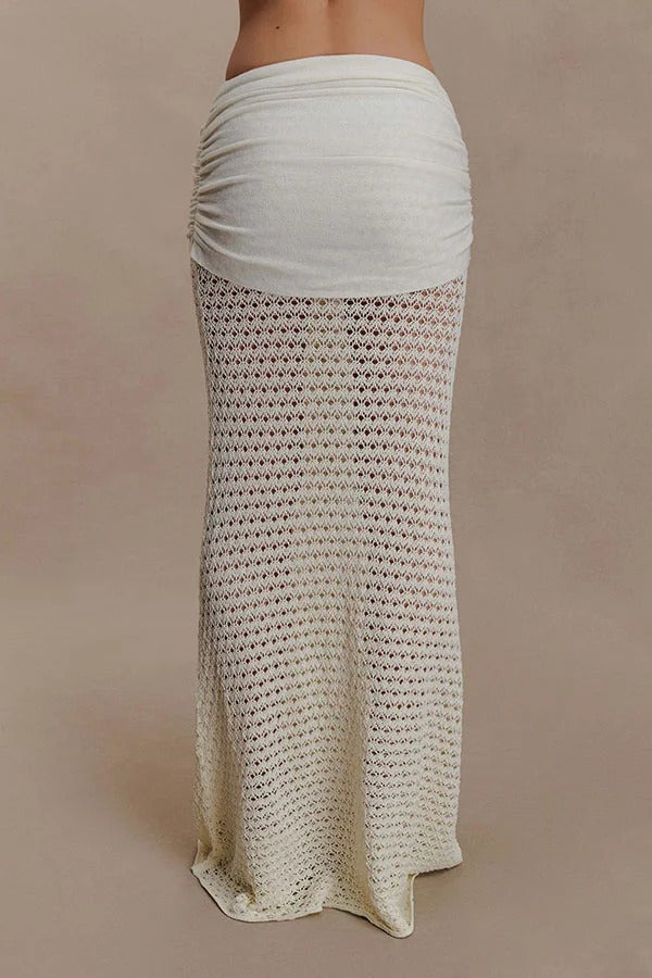 Mania Knit Hardware Detail Bell Sleeve Crop Top and Gathered Overlay Sash Stretch Maxi Skirt Set