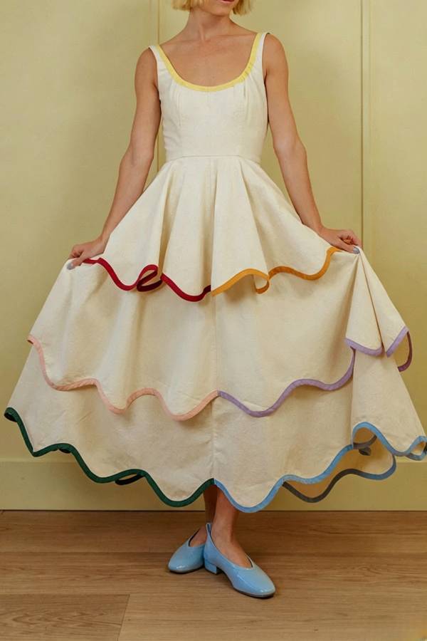 The Signature Scalloped Tiered Dress – Contrast Edged Maxi
