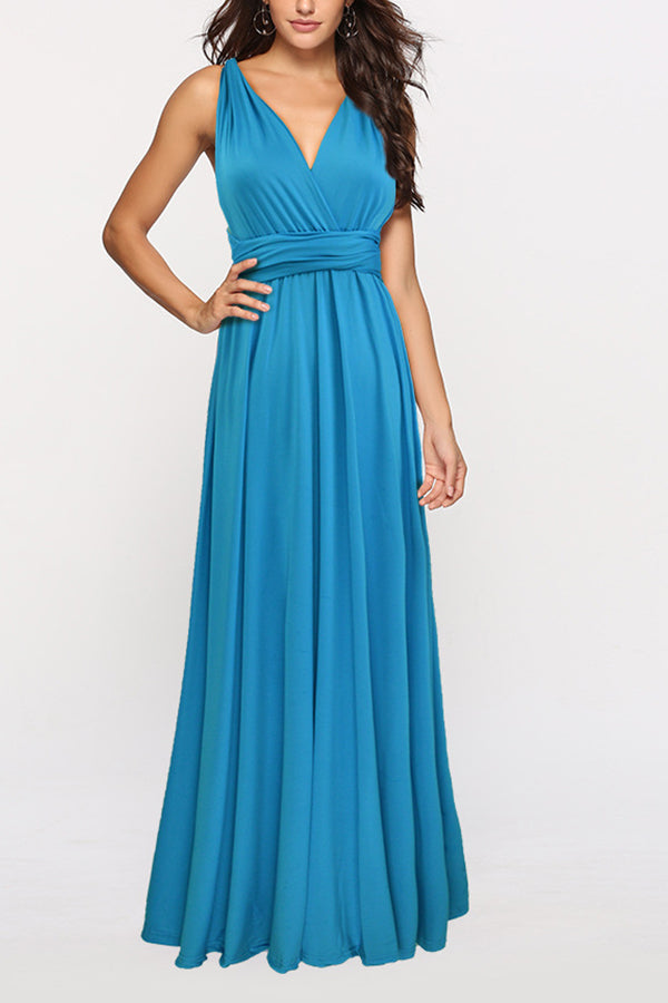 Multi-Way Multi Rope Crossover Backless Sexy Bandage Dress Blue L