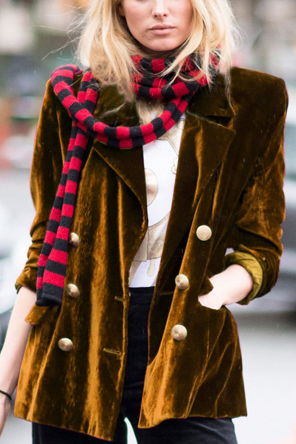 Golden velvet temperament party ladies mid-length suit jacket Turmeric