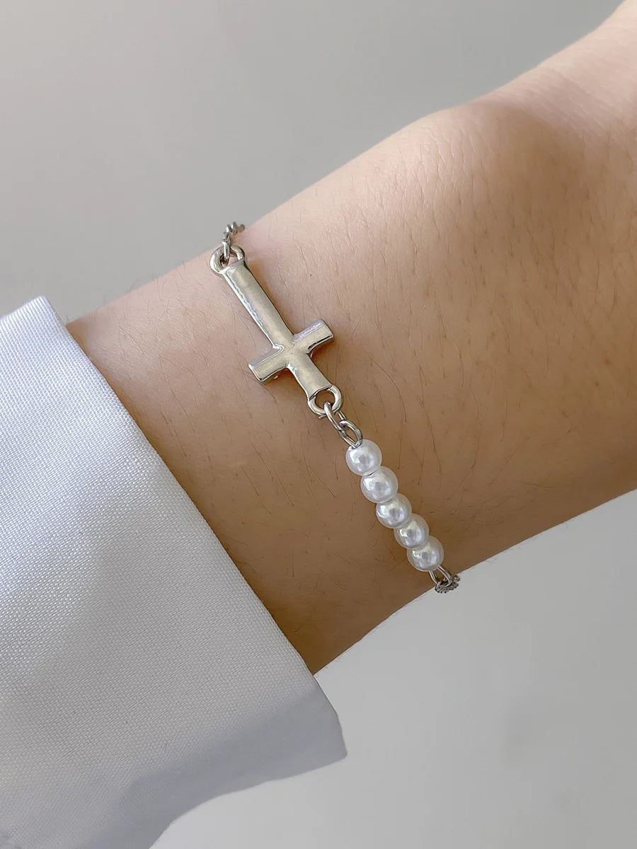 Pearl Cross Bracelet Silver one size