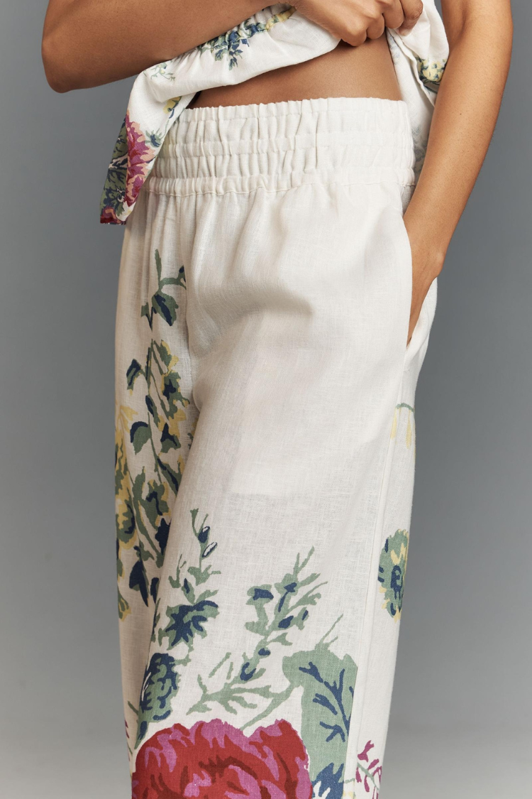 In To The Summer Linen Blend Floral Print Elastic Bandeau and Elastic Waist Pocket Loose Pants Set