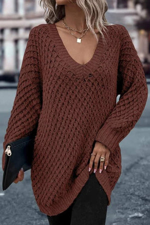 Solid Drop Shoulder Cotton Oversized Sweater coffee