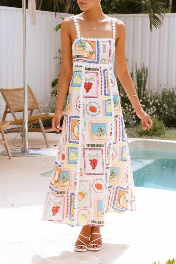 Linen lace suspender waist sexy dress Multicolor