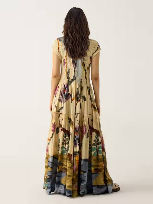 Robe longue plissée à imprimé