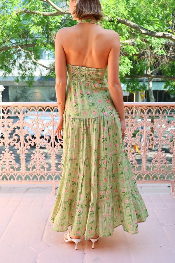 Palm Noosa Willow Dress in Green Floral Tile