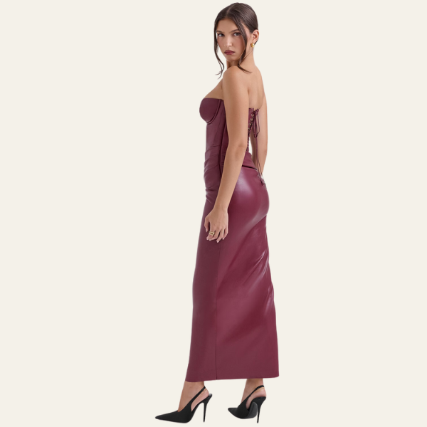 The Palermo Leather Corset Maxi Strapless Dress