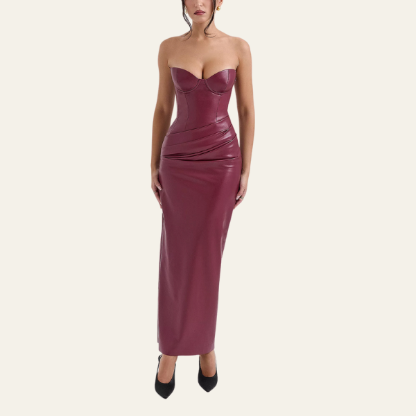 The Palermo Leather Corset Maxi Strapless Dress