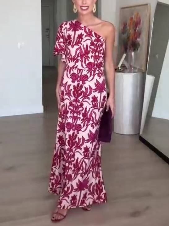 Zweiseitig schulterfreies Printkleid