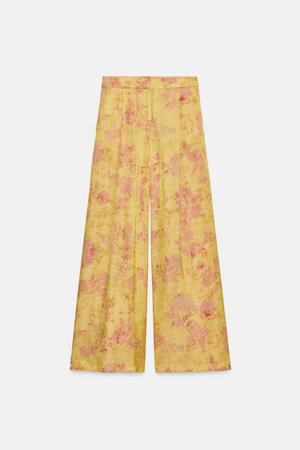 New Chinese Frog‑Button Floral Print Satin Two‑Piece Set