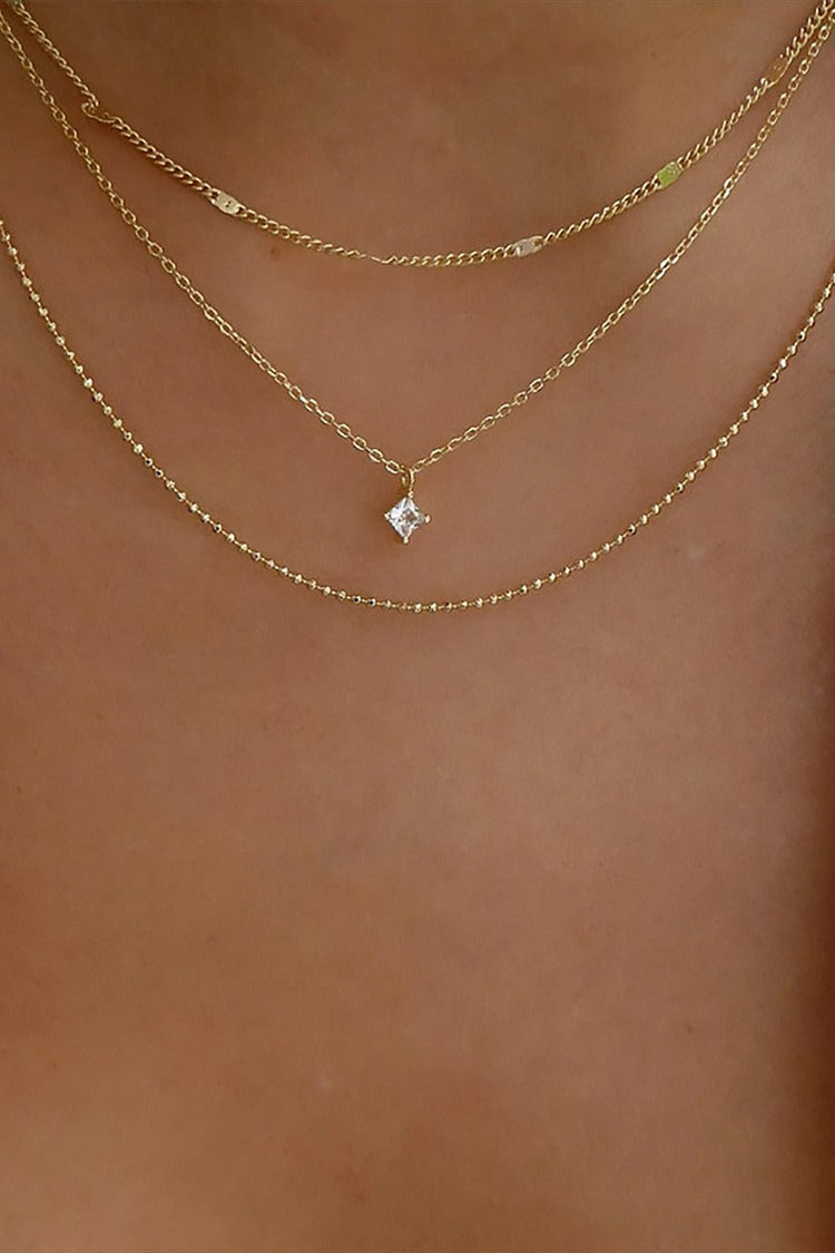 Rhinestone Pendant Layered Chains Alloy Chic Necklace Gold one size