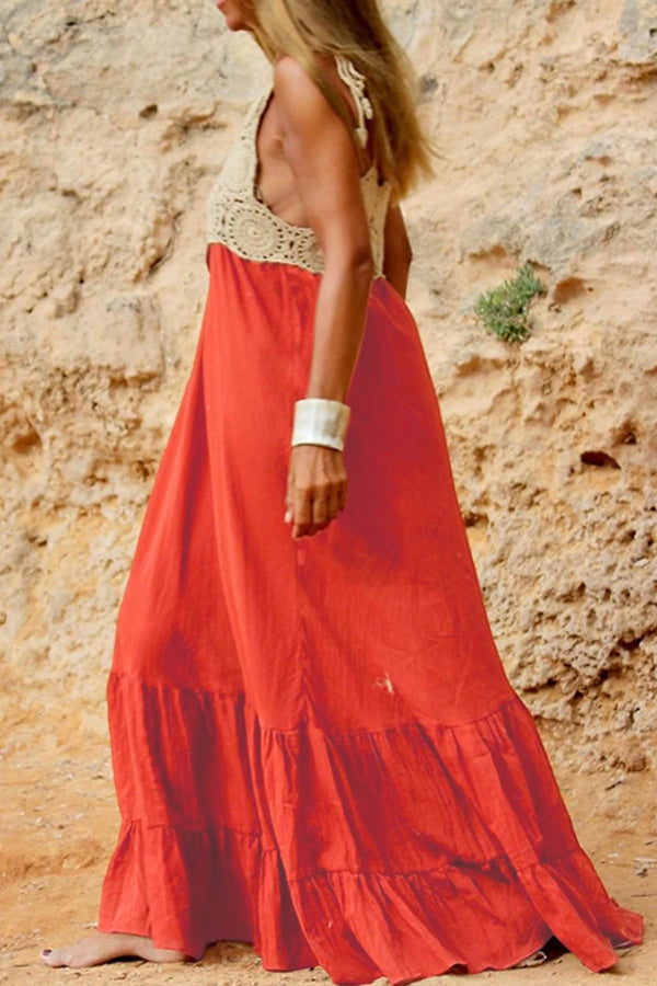 V Neck Cutout Camisole and Halter Neck Maxi Dress Two Piece Set