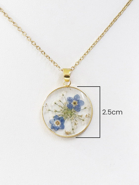 Real Dried Forget-Me-Not Flower Pendant Necklace Blue one size
