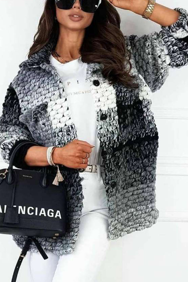 Fashion printed women's woolen jacket Black