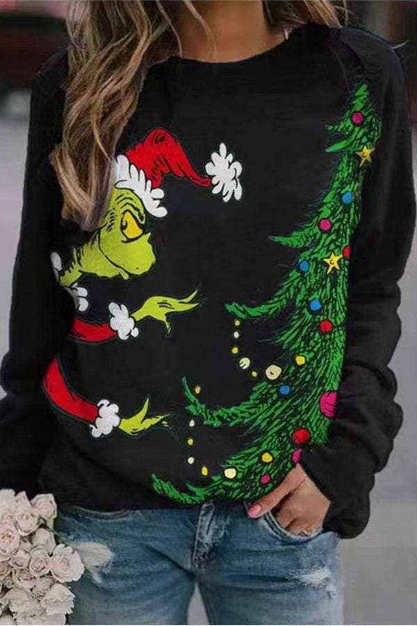Fun Printed Sleeves Round Neck Pullover Long Sleeve Sweatshirt 2
