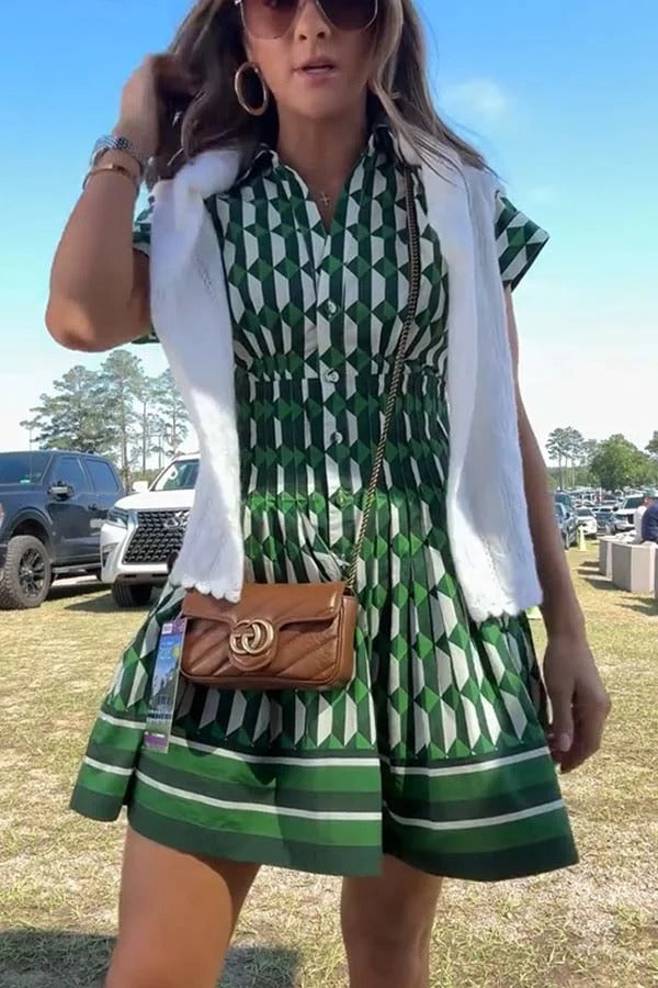 Nash – Minikleid mit weiten Ärmeln, Knopfleiste und Taschen und geometrischem Kachelmuster 
