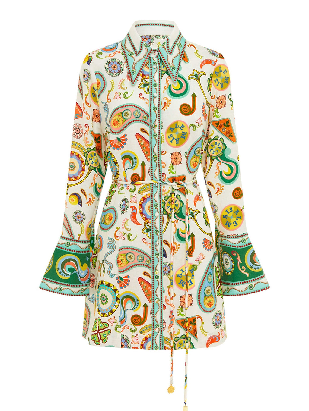 Mini-robe imprimée à manches trompette, exquise et tendance