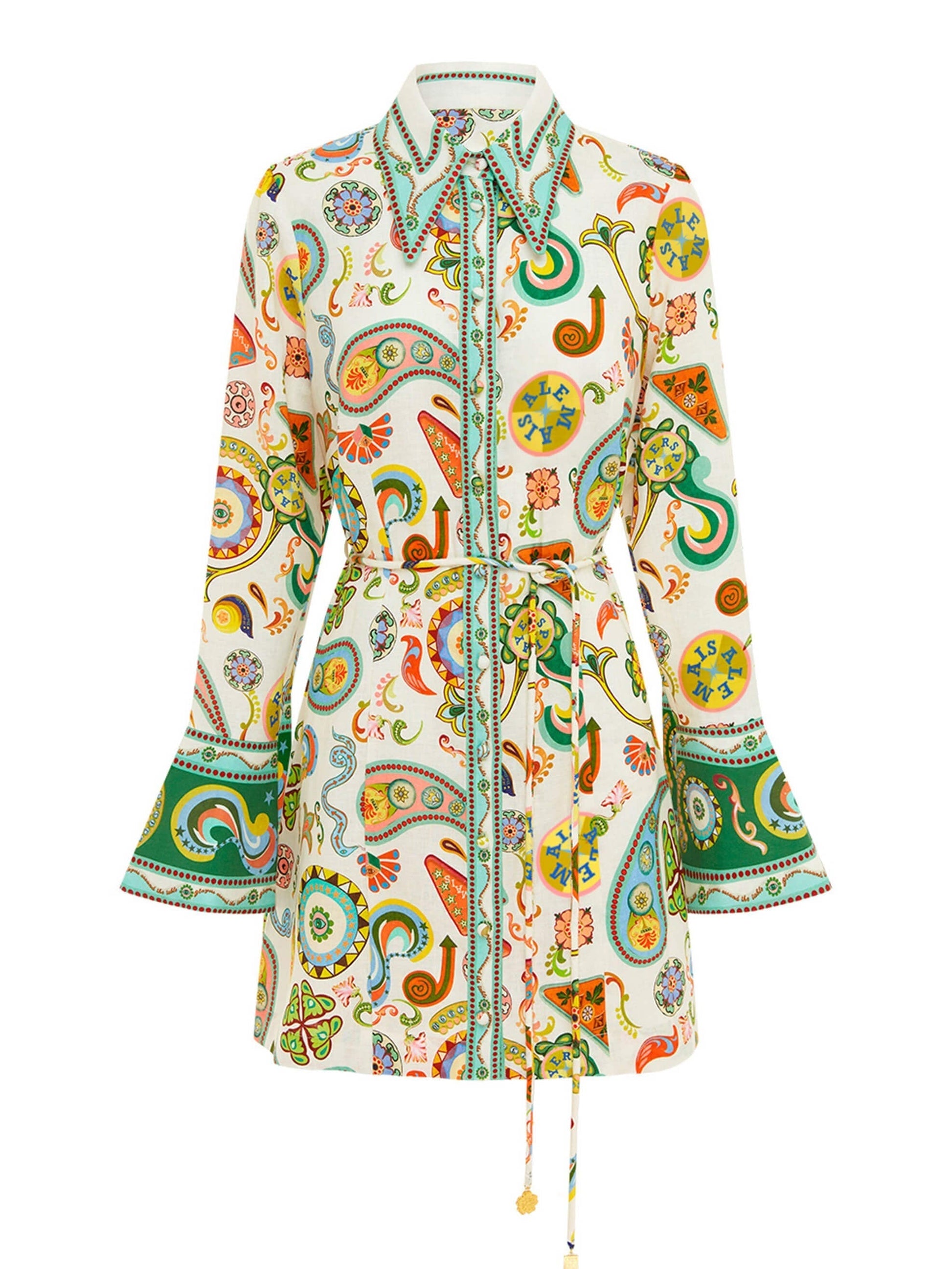 Exquisites und modisches Minikleid mit Trompetenärmeln und Print