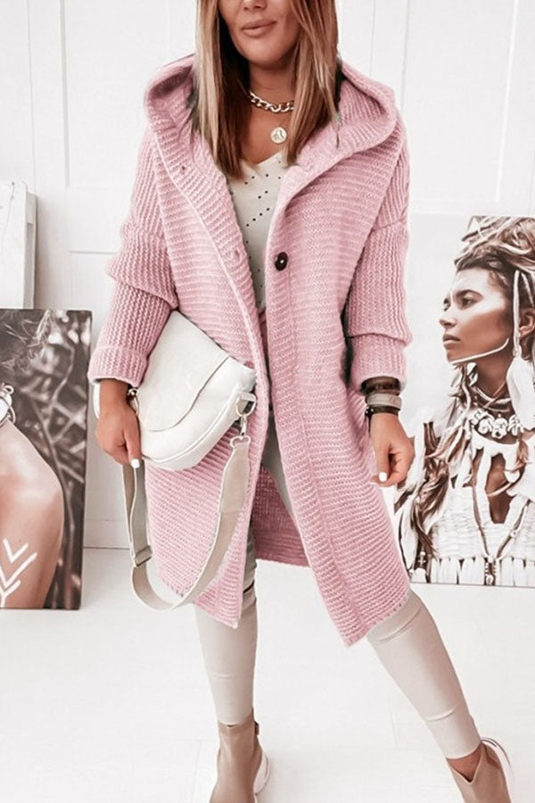 Hooded Knitwear Hood Collar Temperament Commuting Loose Cardigan Women's Sweater Pink