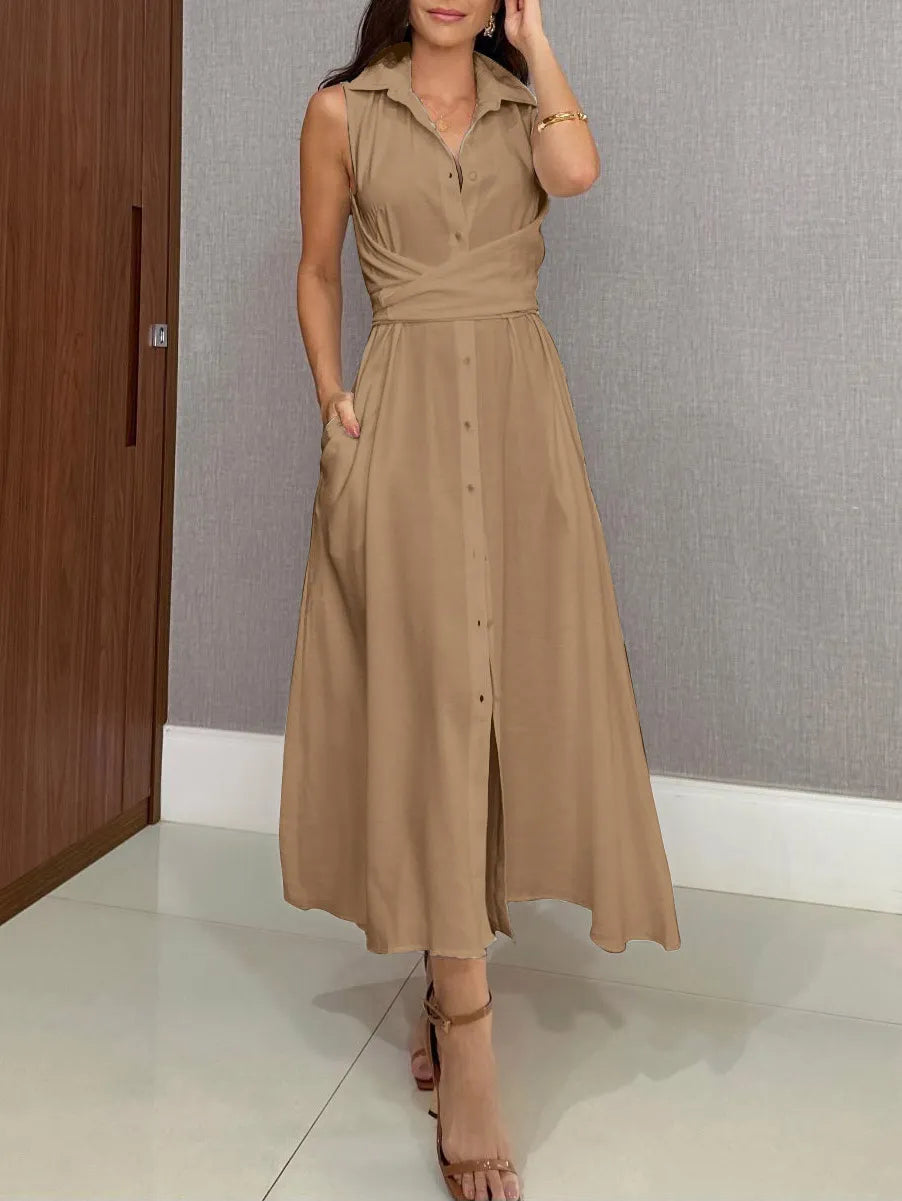 Einzigartiges einreihiges Midikleid im Hemdstil mit Krawatte