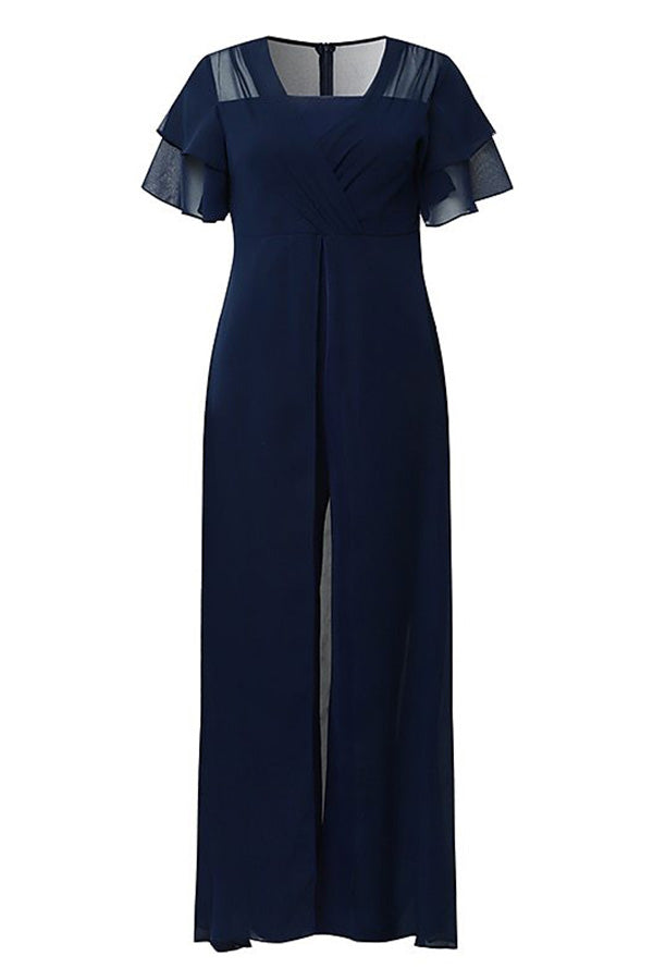 Fashion Solid Color Short Sleeve High Waist Jumpsuit