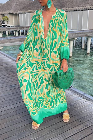 Colorful Abstract Print Loose Vacation Shirt Maxi Dress