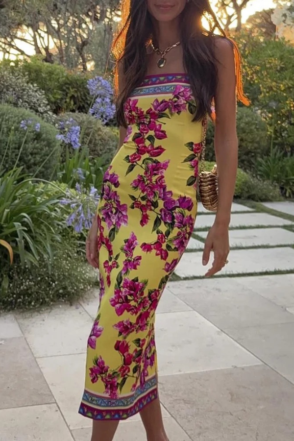 Fashion Waist Printed Sling Dress