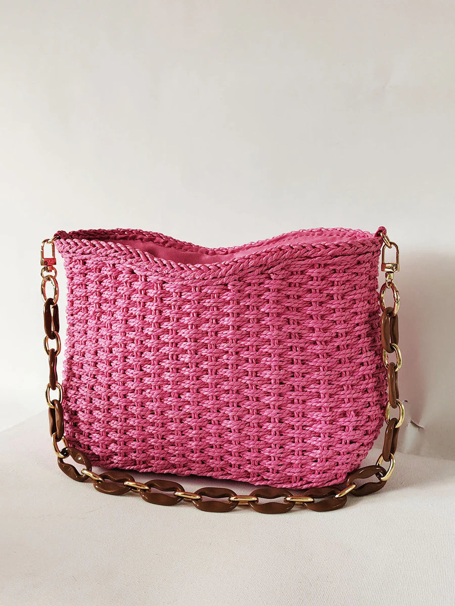 Square Chain Straw Bag Pink ONE SIZE