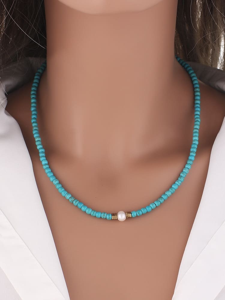 Turquoise & Pearl Necklace Blue one size