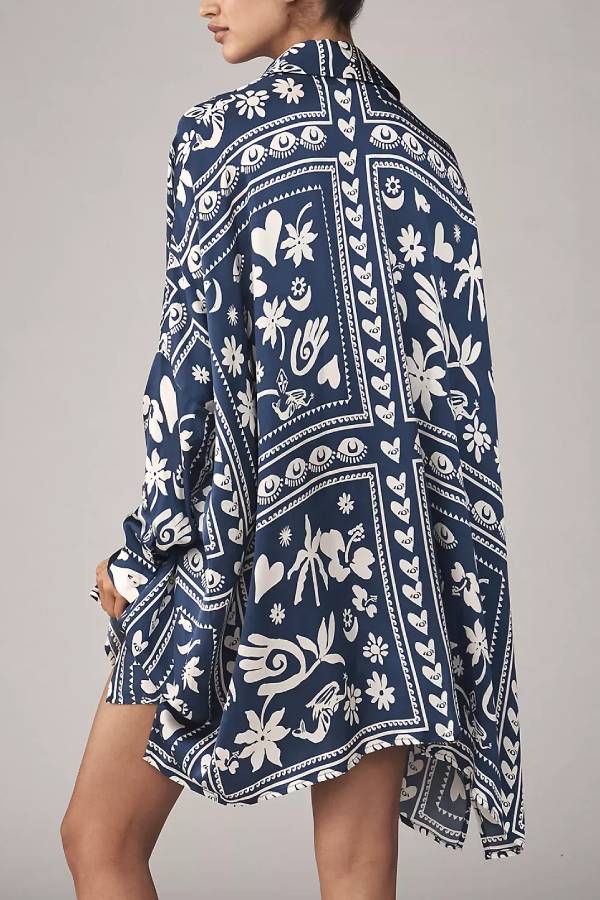 Corey Lynn Calter Long-Sleeve Printed Mini Shirt Dress