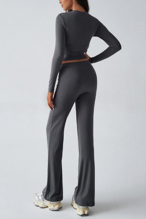 Casual Sports Style Slim Fit Long Sleeve Top Two Piece Set