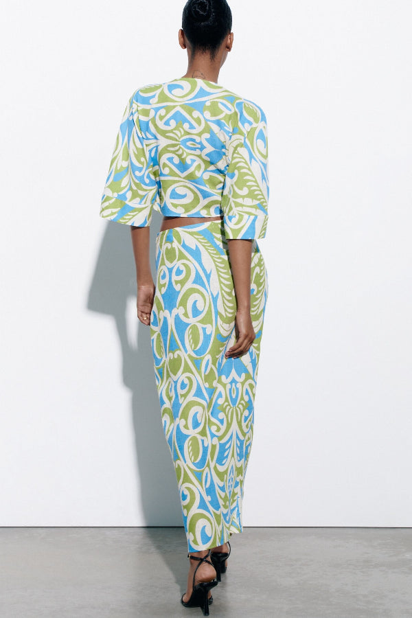 Maija Vintage Twisted Knot Detail Shirt And Skirt Set