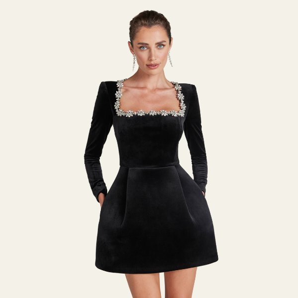 The Cannes Evening Structured Velvet Cocktail Dress